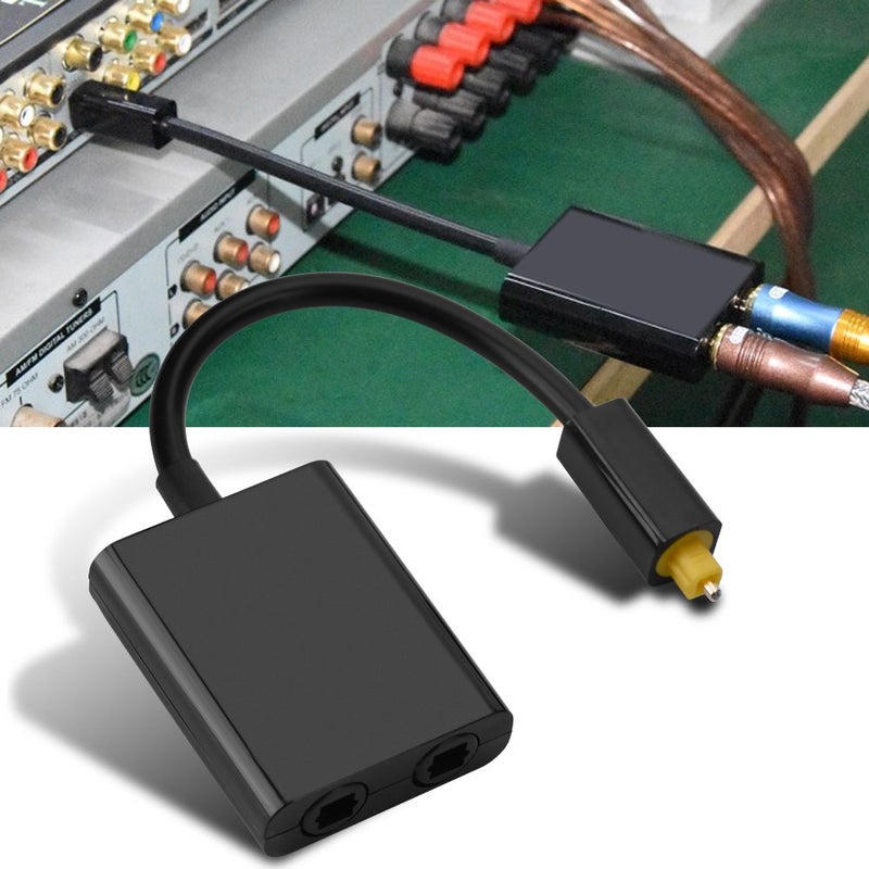 Oumij Dual Port Fiber Audio Splitter, 2 Way Optical Splitter Adapter with Audio Cable 1in 2 Out (Black) - Image 3